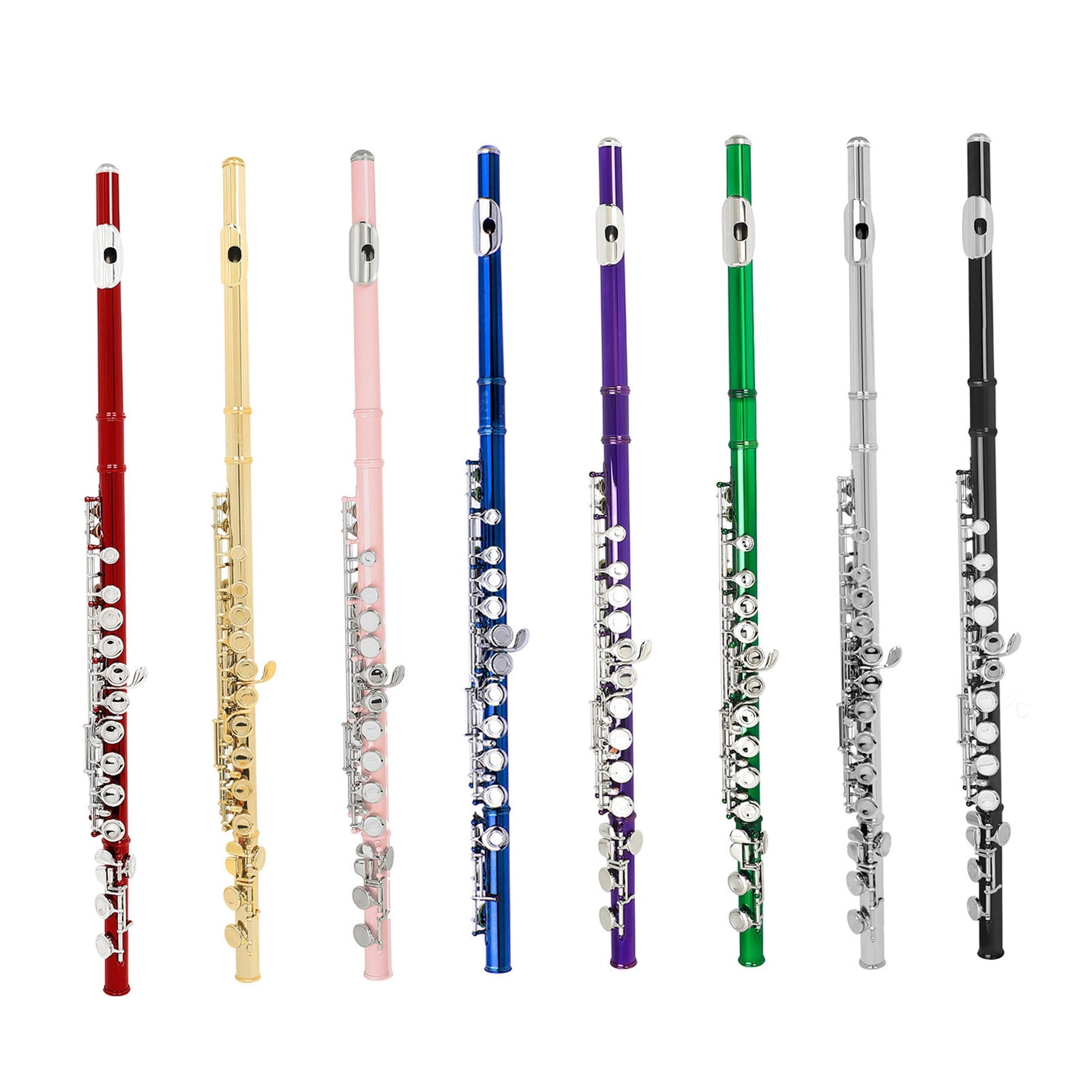 Cupronickel Plated Silver Flute Cupronickel Plated 16 Holes C Key Flute Woodwind Instrument with Cleaning Accessories Padded Case for Beginners and Professionals
