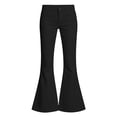 thumbnail image 3 of Ticikt Girls Solid Color Flared Pants, High Waist Double Pockets Stretch Bootcut Trousers Casual Kids Bell Bottom Daily Pants,Black, 3 of 7