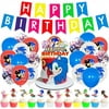 46Pcs/Set Sonic The Hedgehog Birthday Party Supplies for Kids,Sonic Party Decorations Include Happy Birthday Banner, Cake Topper,Cupcake Toppers, Latex Balloons