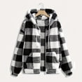 thumbnail image 2 of JGGSPWM Women's Flannel Casual Plaid Jacket Full Zip Up Sherpa Lined Hoodie Jacket Fall and Winter Warm Coat with Pockets Black XL, 2 of 8