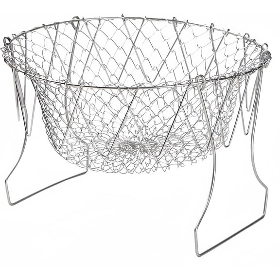 RUseeN Stainless Steel Deep Fry Basket with Handle, Multi-Function Folding Fry Basket for French Chips, Onion Rings, Chicken, Washing Fruits, Vegetables