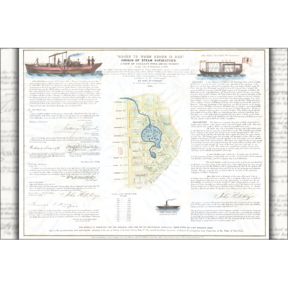 24"x36" Gallery Poster, 1846 Broadside of the Collect Pond, New York and Steam Boat ( Five Points )