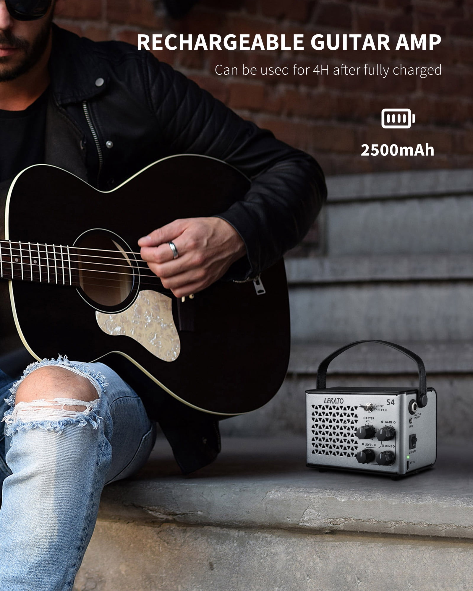LEKATO Mini Guitar Amp Electric Guitar Amp 10W Clean Distortion Gain Control Bluetooth Rechargeable Guitar Amp Portable for Travel Indoor Practice