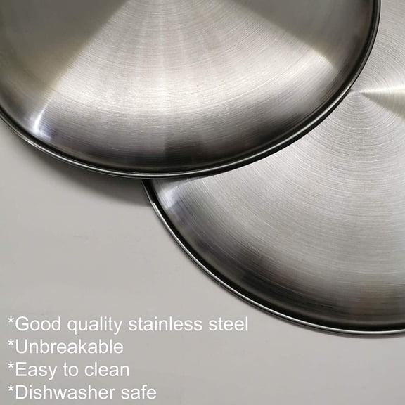4 Pack 10.24 Inch Stainless Steel Dinner Plates Metal Round Camping Picnic Unbreakable Dishwasher Safe