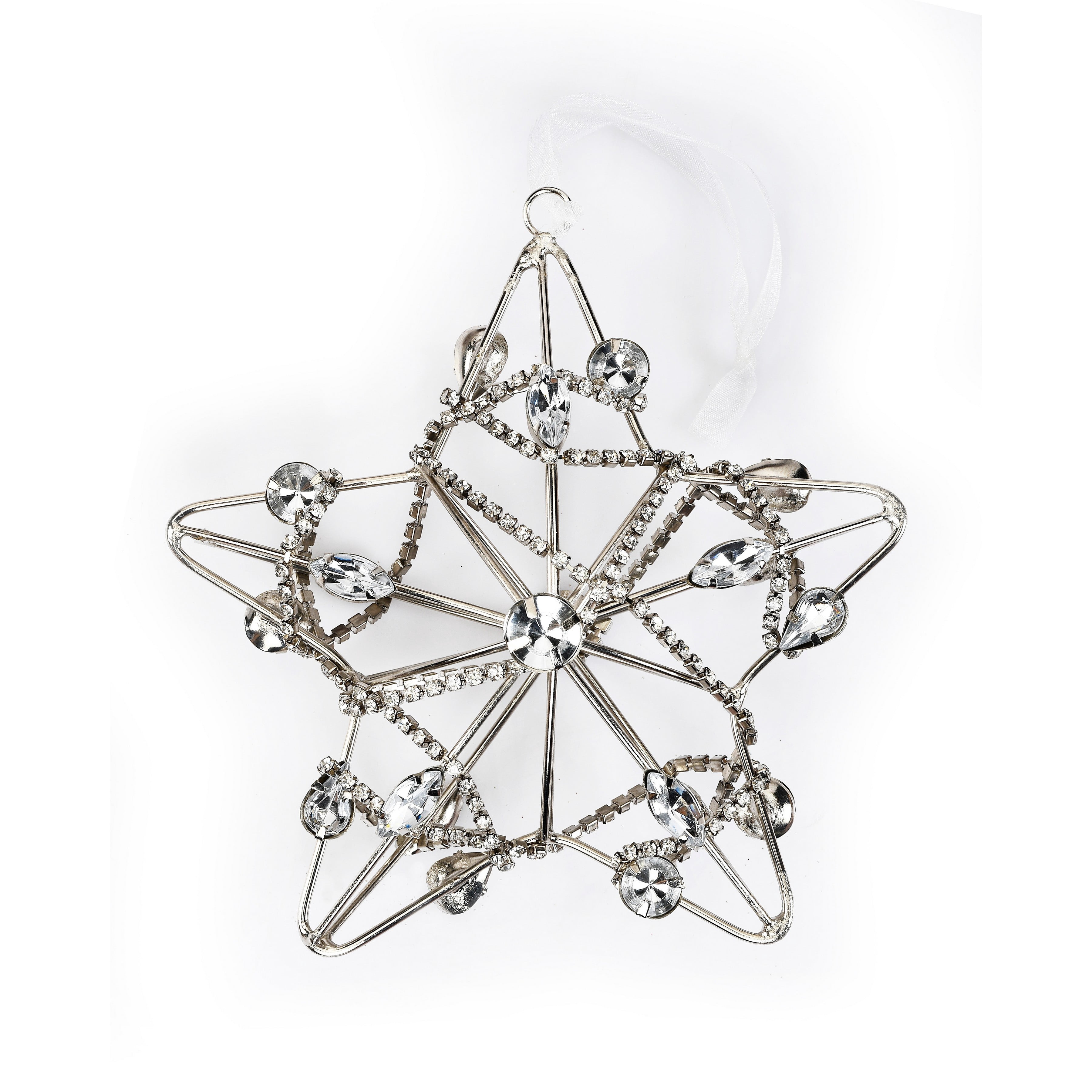 LR Home Gold and Silver Shining Crystal Chain Wrapped Star Ornament, Set of 4