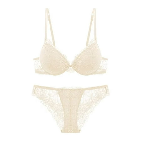 

Women Lace Lingerie Bra and Panty Set 2 Piece Flower Embroidered Push up Bra Set
