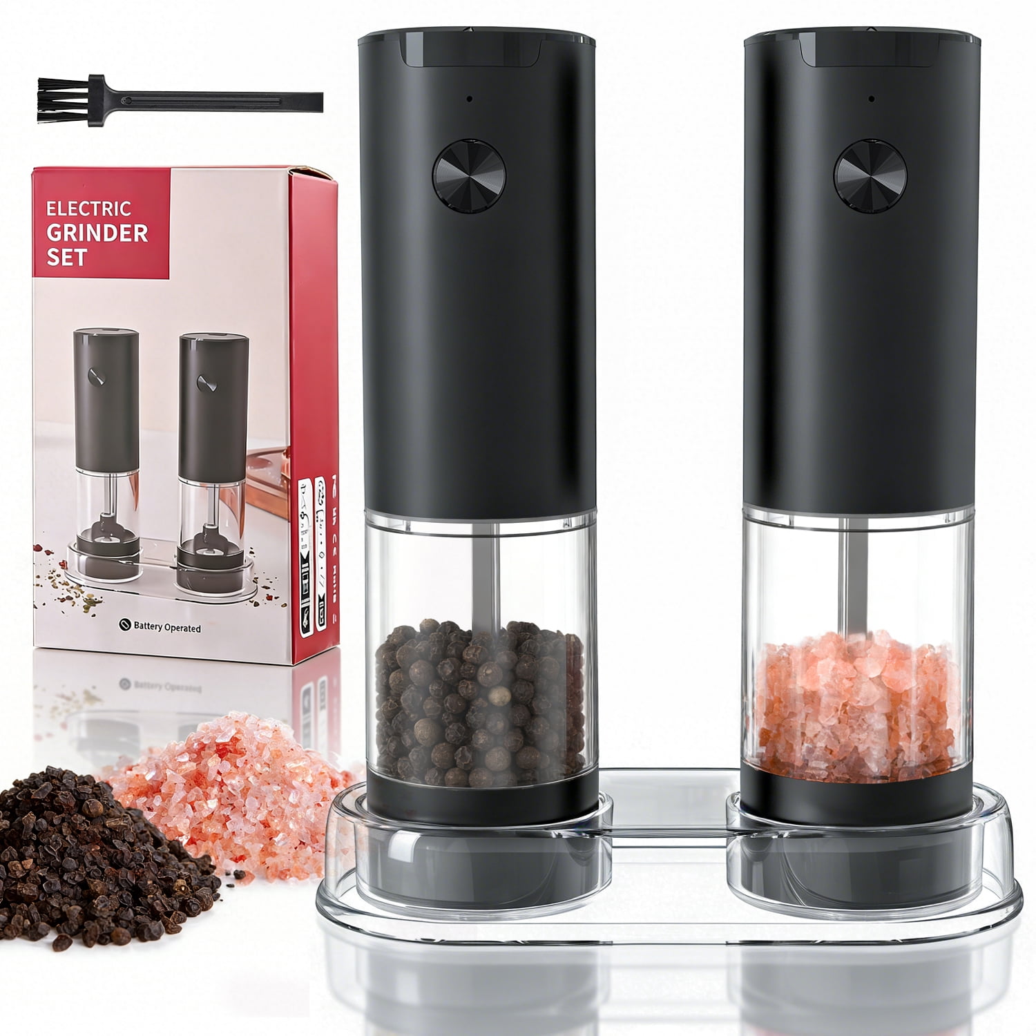 TINANA Electric Salt and Pepper Grinder Set, Automatic Battery-Powered Pepper Mill Shakers with Adjustable Coarseness, One-Hand Operation, Kitchen Gift for Home Cooking & BBQ