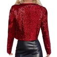 thumbnail image 3 of MAOQHI Women's Sequin Jackets Open Front Coat Casual Long Sleeve Sparkly Cardigan Coat Solid Color Womens Blazer Tops for Women Trendy B-Red XXL, 3 of 9