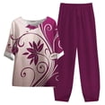 thumbnail image 2 of Ladies Five Sleeve Printed Blouse Pants Two Piece Suit, Purple 3Xl, 2 of 3