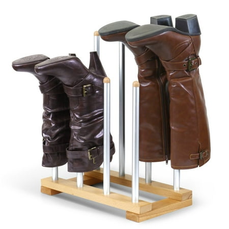 INNOKA 4 Pairs Boot Rack Organizer, Standing Wooden & Aluminum Storage Holder (Best Boots For Standing On Concrete)