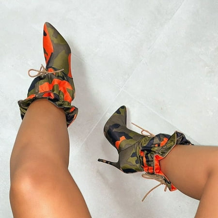

MIASHUI Boots Pointed Camouflage Pattern Mid- Women s High-Heel Thin Fashion women s boots Women Sneakers Shoes Wedges Women Shoes Casual