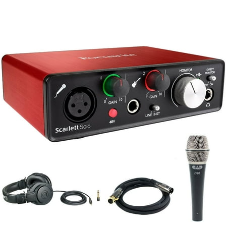 Focusrite Scarlett Solo USB Audio Interface (2nd Gen) Bundle with Audio-Technica Pro Monitor Headphones, CAD Audio Dynamic Handheld Microphone & XLR 10' Male - XLR Female 16AWG Gold Plated (Best Audio Interface Pro Tools 10)