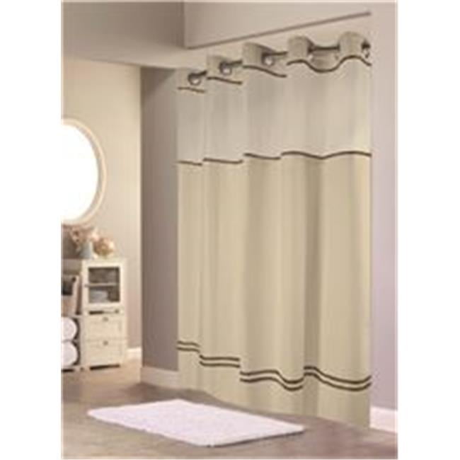Hookless 3574677 Escape Shower Curtain with SnapIn Liner, Sand with Brown Stripe, 71 x 74 in