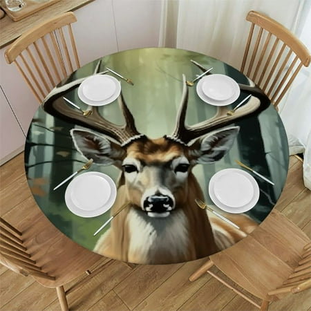 

BCIIG Deer Antlers Forest Round Tablecloth Stain-Resistant and Washable Ideal for Indoor and Outdoor Use 100% Polyester Tablecloths Table Cover 54 -58