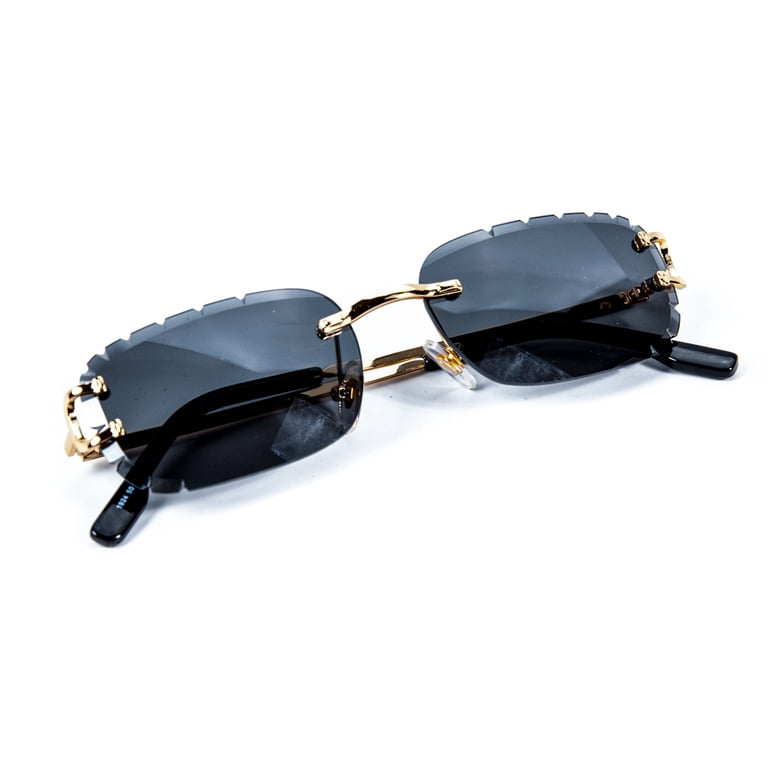 Black Gradient Tint Rimless Diamond Cut Gold Wire Frame  display picture 3
