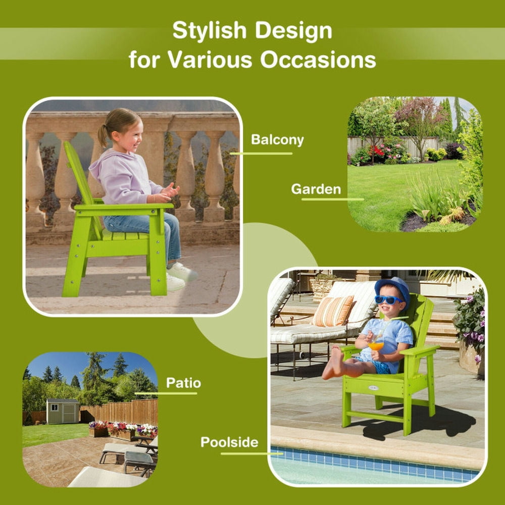 Resenkos Patio Kids' Adirondack Chair with Ergonomic Backrest-Green, Kids Chairs for Kids
