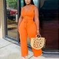 thumbnail image 2 of Aayomet Women Jumpsuits Women's Casual Sleeveless Stitching Jumpsuit Wide-leg Summer Fashion Women's Jumpsuit,Orange M, 2 of 4