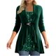 thumbnail image 3 of Blusa de lentejuelas para mujer de manga larga brillante túnica drapeada fluida fiesta jersey con cordón dobladillo con purpurina, 3 of 5