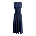 thumbnail image 4 of KHONTS Women's A-Line Midi Dresses Formal Wedding Guest Party Dress Sleeveless Solid Color Ruffled Dress Navy XL, 4 of 4