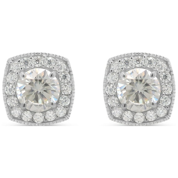 6MM Round Cut Lab Created Moissanite Diamond Milgrain Halo Stud Earrings For Women In 14K White Gold Over Sterling Silver (G-H Color,VVS1 Clarity)