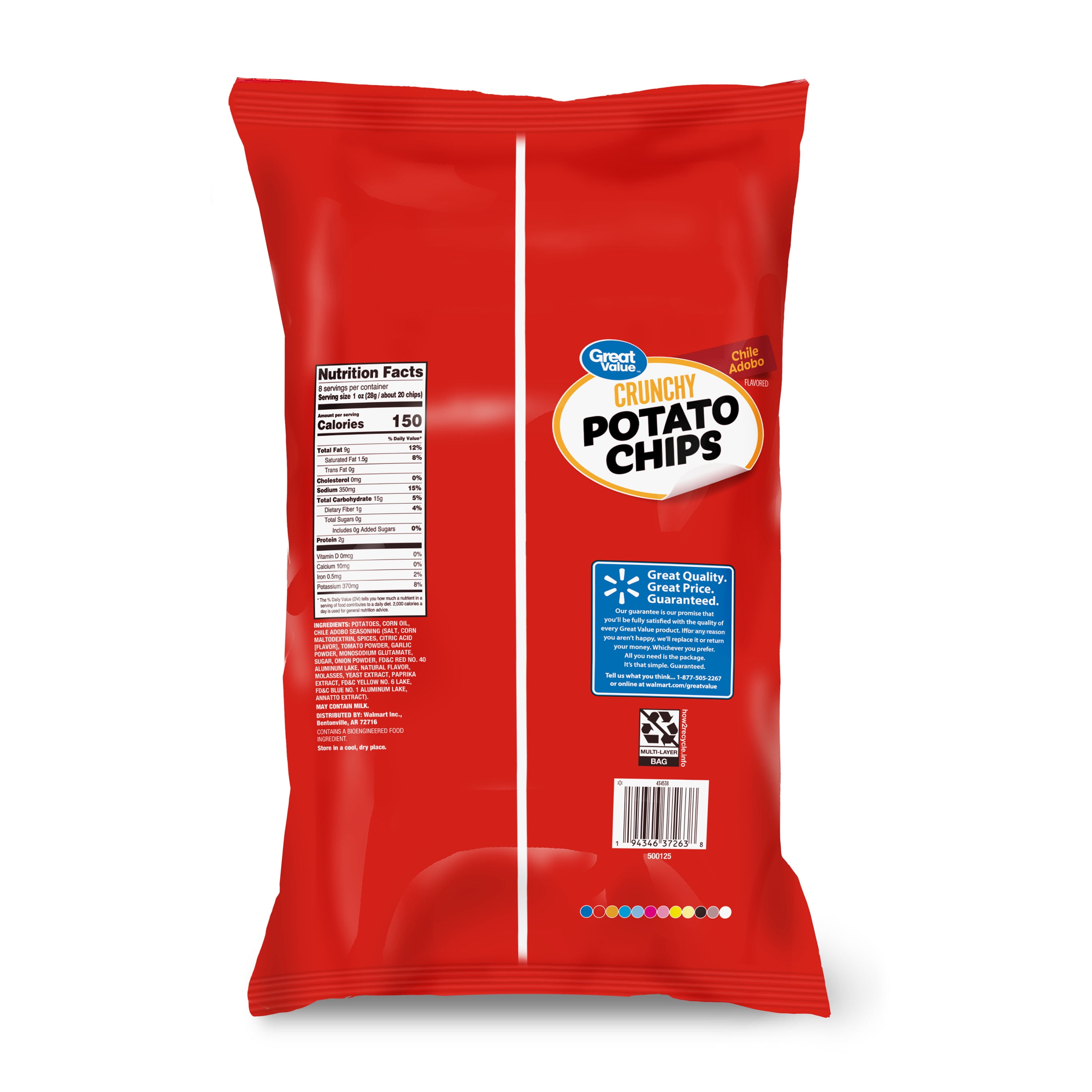 Great Value Chile Adobo Crunchy Potato Chips, 8 oz