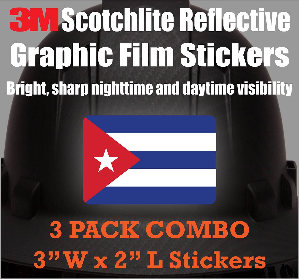 (x3) 3M Reflective Cuba Flag Stickers | Versatile & High Quality Safety Decals | Flag of Cuba Sticker Decals | Perfect for Hard hats, laptops, bikes, toolboxes and more! - image 2 of 3