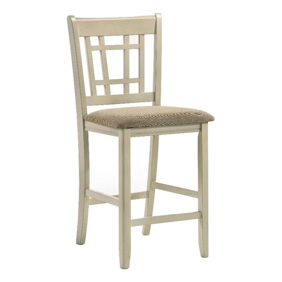 Pemberly Row Transitional 24" Wood Lattice Stool in White (Set of 2)