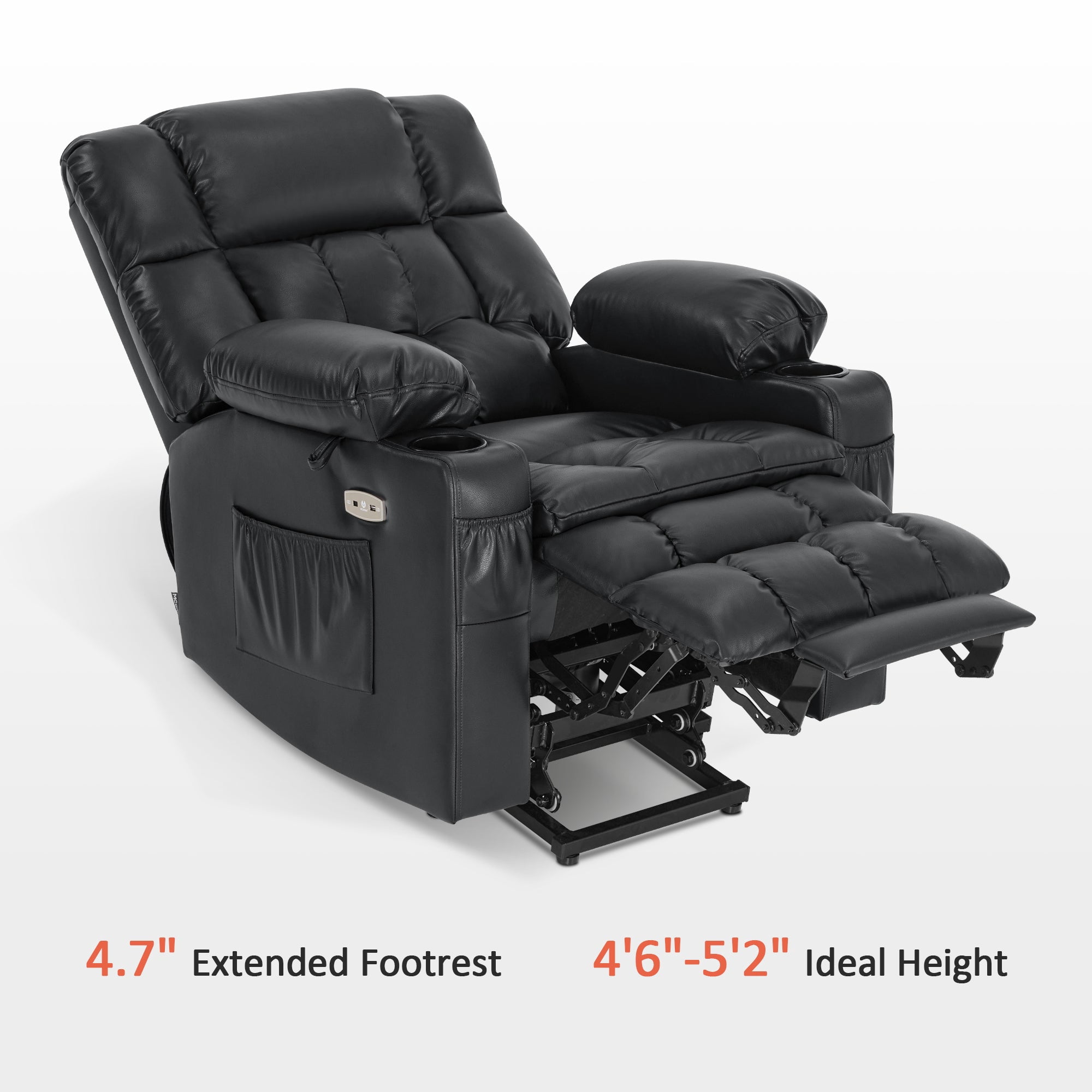 MCombo Lay Flat Dual Motor Power Lift Recliner with Massage and Heat for Petite Elderly, Infinite Position Lift Chair, Faux Leather (Small-Regular, Black)