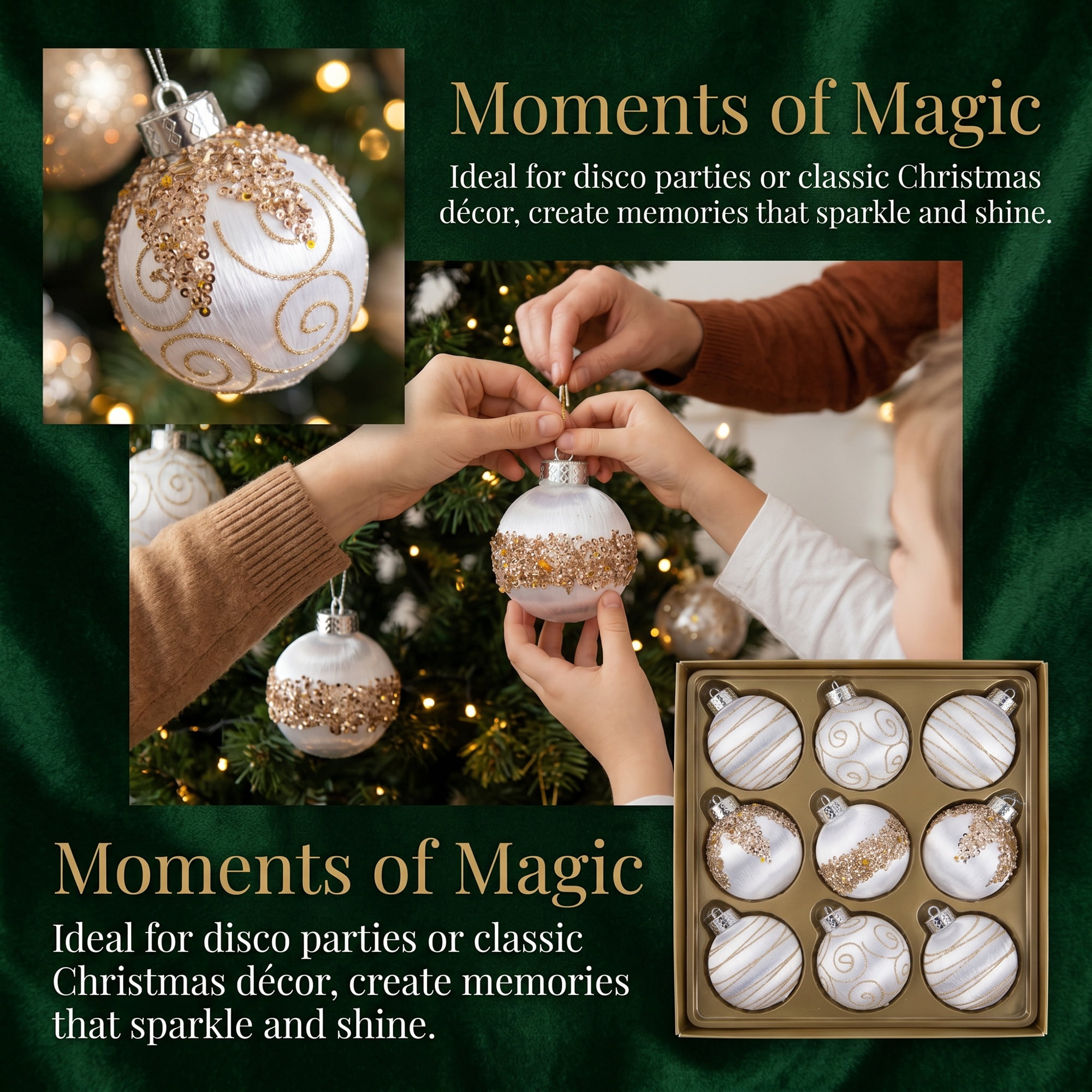 Unique Bargains 9Pcs Handpainted Christmas Large Orbs Shatterproof Foam White 3.1"