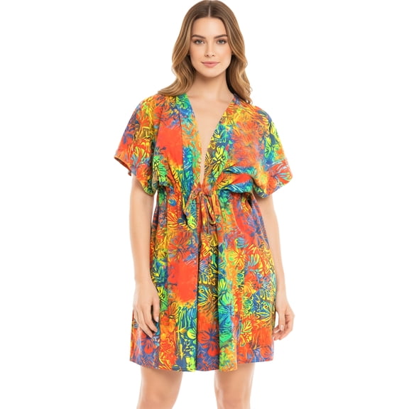 HAPPY BAY Women's Beachwear Summer Swim Beach Dress Cover ups for Swimwear Women Loose Front Tie Swimsuit Coverups for Women XL-XXL Orange_AC410