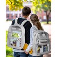 thumbnail image 3 of Heavy-Duty Transparent PVC & Oxford Canvas Backpack with Adjustable Breathable Straps - 17"x7.5"x12.5" Large Capacity, Multiple Compartments (Main, Inner Pocket, 2 Front, 2 Mesh Side) for School,, 3 of 6