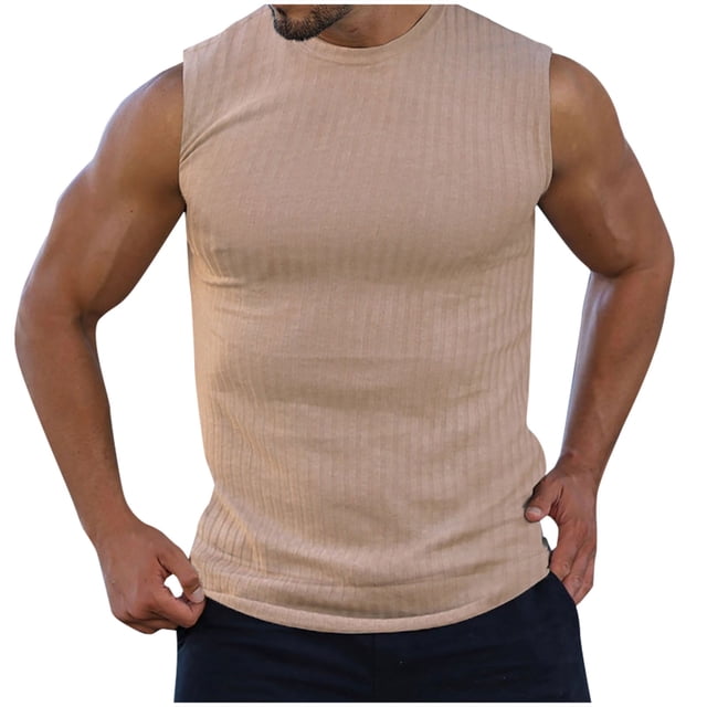 pstuiky Camisetas sin mangas para hombre, Camiseta deportiva de verano de punto con rayas verticales y cuello redondo para hombre Camisas de hombre xxxl