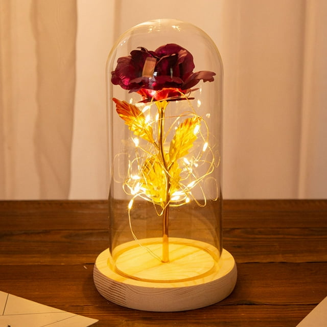 Eternal Rose Flower Rose Glass Dome LED Lamp Home Decor Wedding Christmas Valentines Day