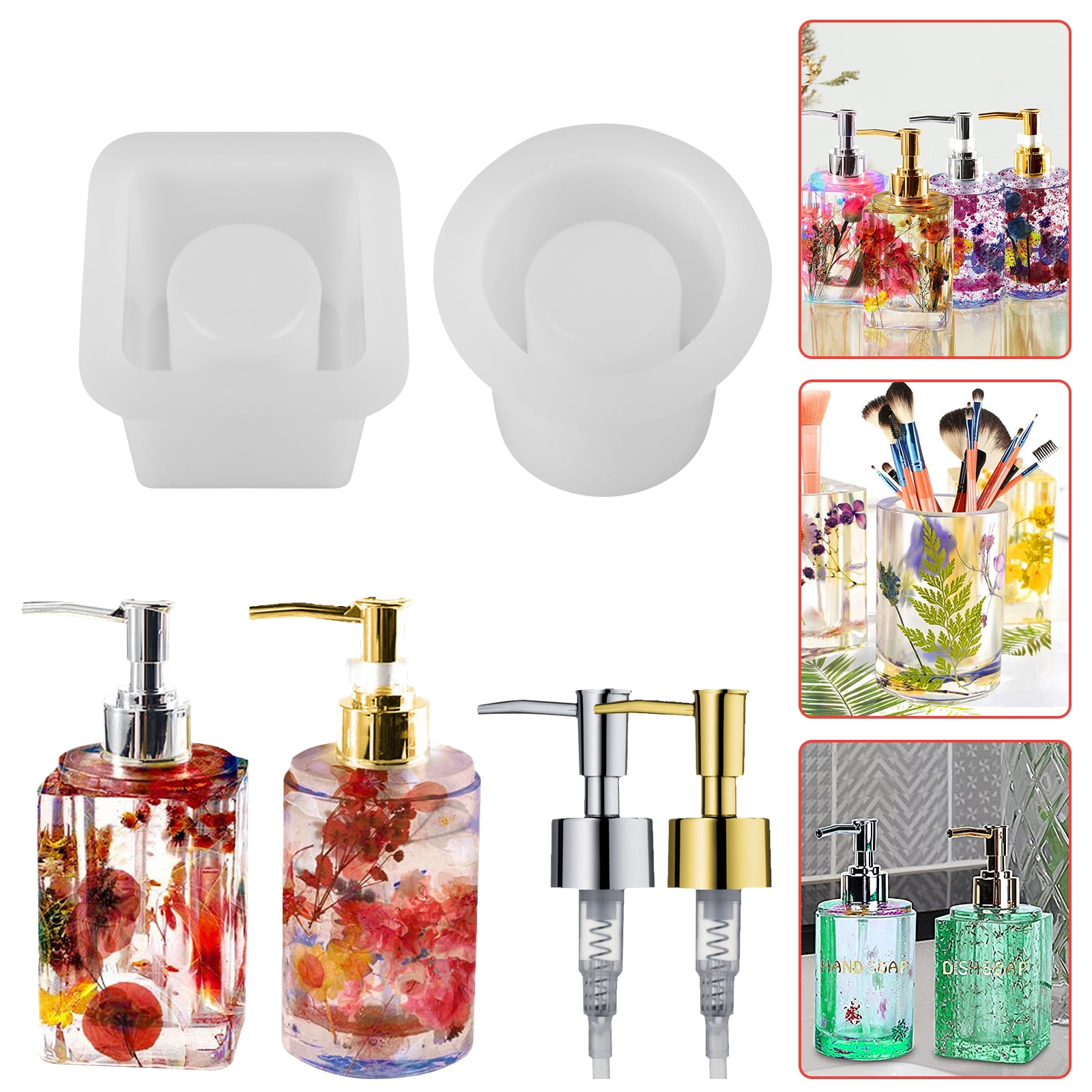Bottle Silicone Mold With Pump Eeekit Jar Resin Molds With Dispenser Pump Perfume Box Mold Diy Bottle Resin Silicone Mold For Shampoo Bath Liquid Soap Pen Holder Jewelry Storage Walmart Com