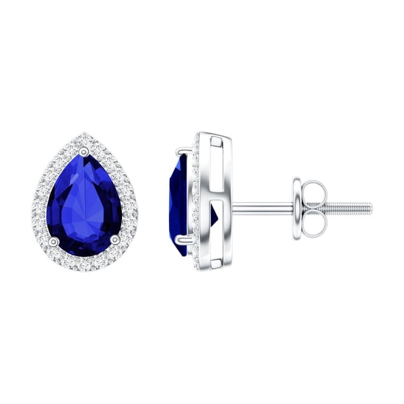 Rosec Jewels Lab Grown Blue Sapphire Studs - Sterling Silver Sapphire Earrings Teardrop - September Birthstone - with Jewelry Box