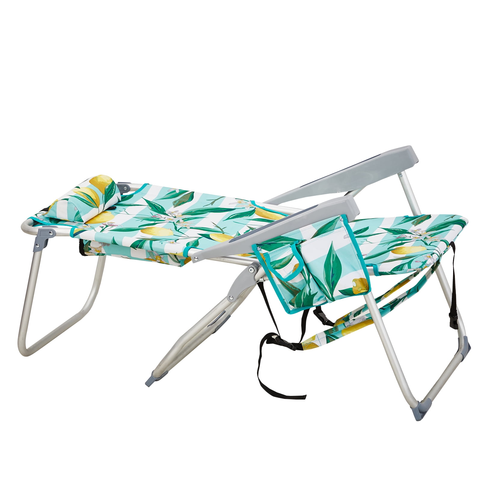 Beach Chair, Heightened Oxford Cloth Silver White Aluminum Tube Bearing Lemon 63*70*99cm