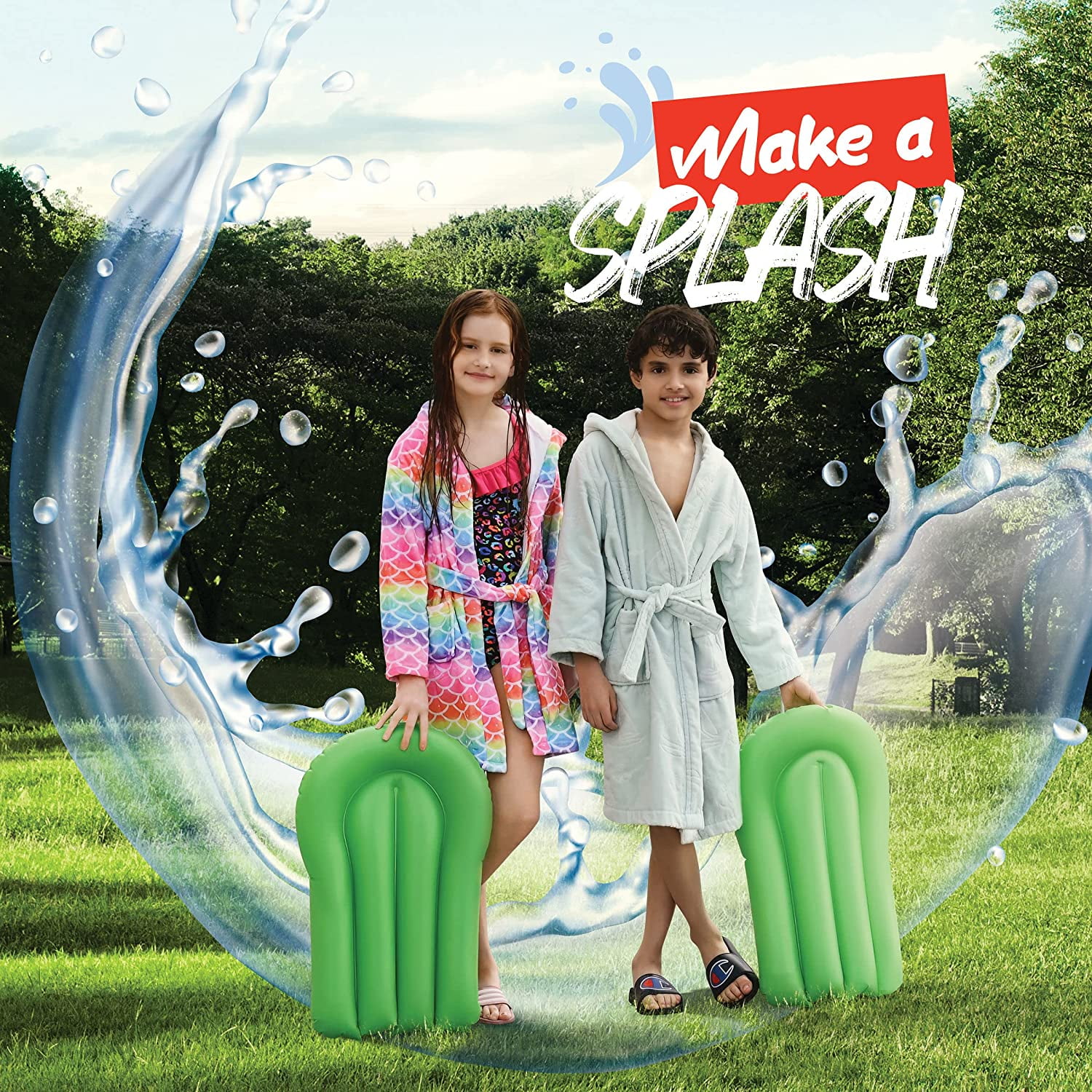 Stargo Double Lawn Water Slide Spraying Slip and Slide, Giant Backyard 25 feet Slide with 2 Inflatable Sliding Body Boards and Built in Sprinkler, Outdoor Wet Summer Fun or Snow Sledge