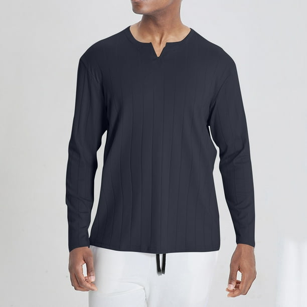 pstuiky camisa de manga larga para hombre, Camisa deportiva de entrenamiento fácil para hombre, elástica, de color liso, con cuello en V y manga larga tops de invierno para hombre l