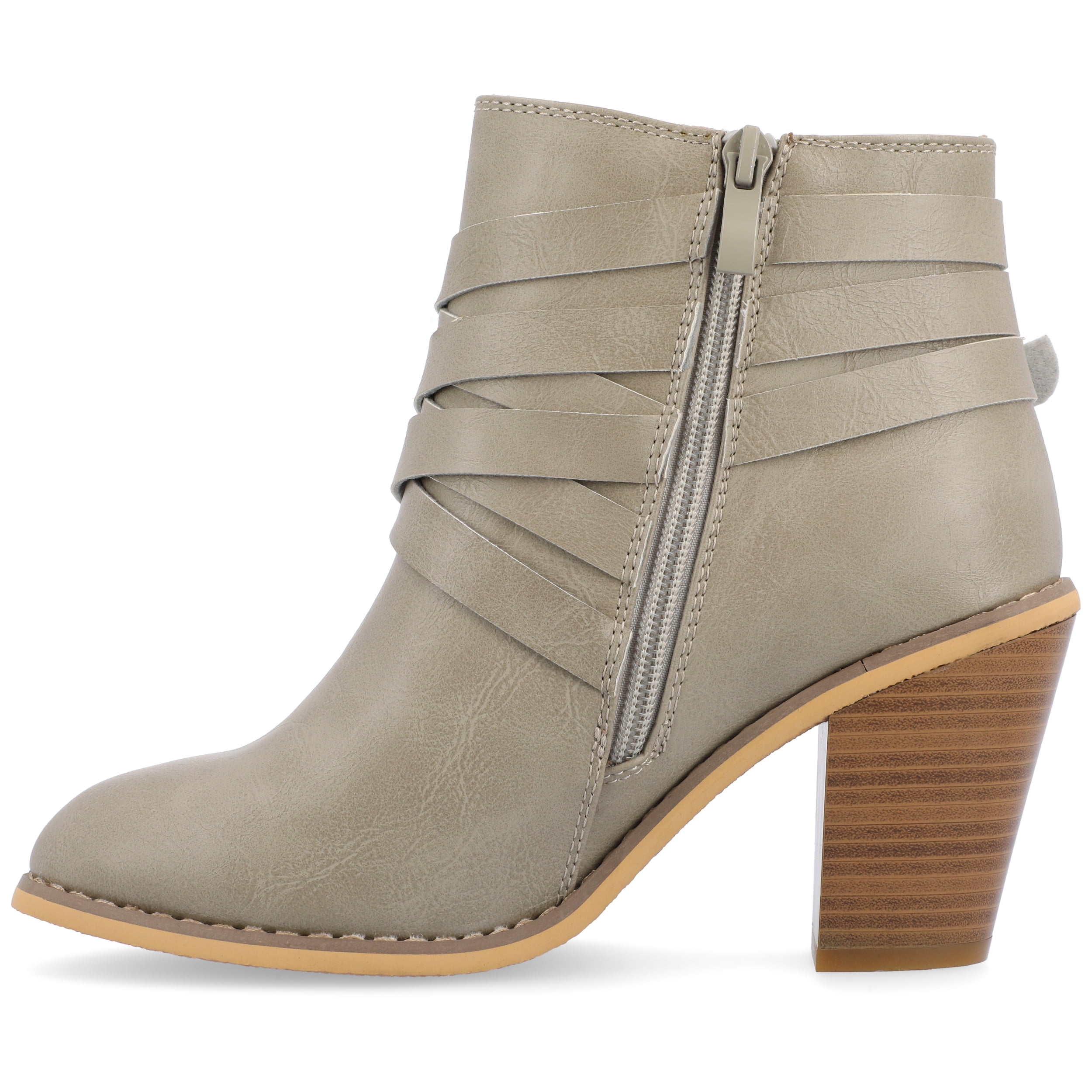 Journee Womens Strap Inside Zip Stacked Heel Booties, Widths Available