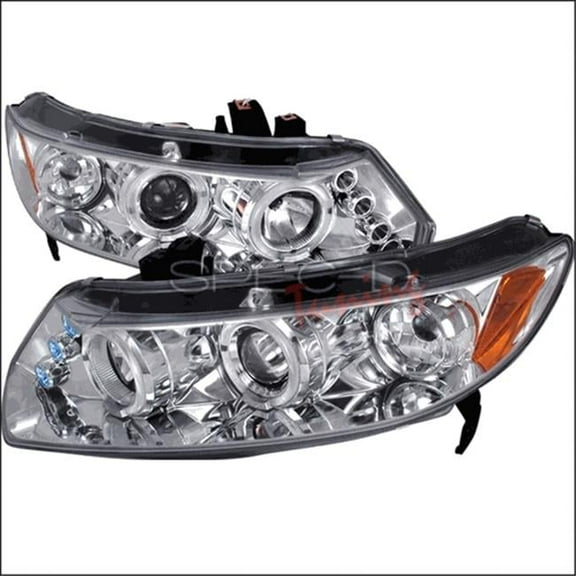 Halo LED Projector Headlights for 06 to 11 Honda Civic- Chrome - 10 x 25 x 26 in.