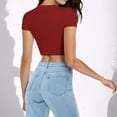 thumbnail image 3 of Fanxing Womens Basic Short Sleeve Slim Fit T Shirts Soft Crewneck Crop Y2k Tee Summer Cute Gym Fashion Clothes Wine, 3 of 7