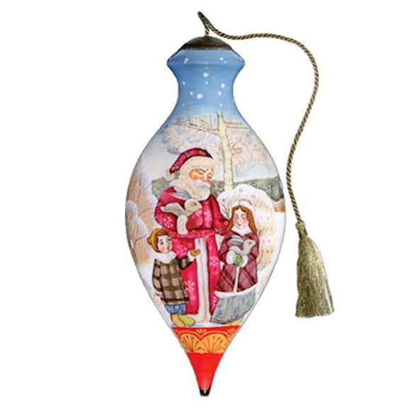 Père Noël et Enfants Ornement en Verre Peint à la Main