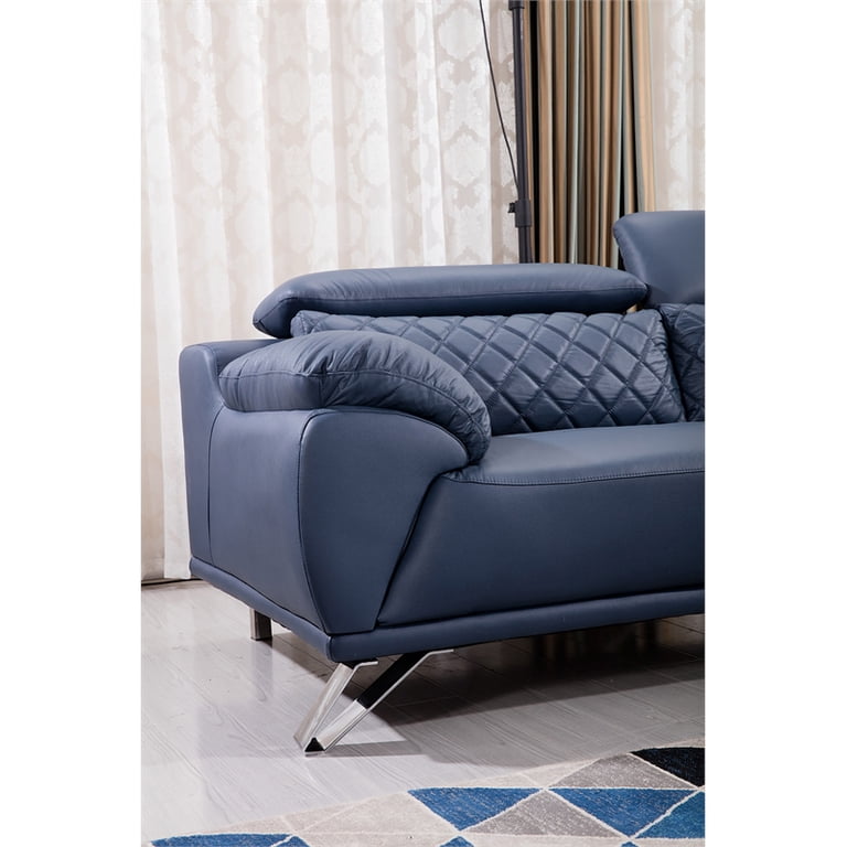 Navy Blue Sofa With Brown Leather Chairs