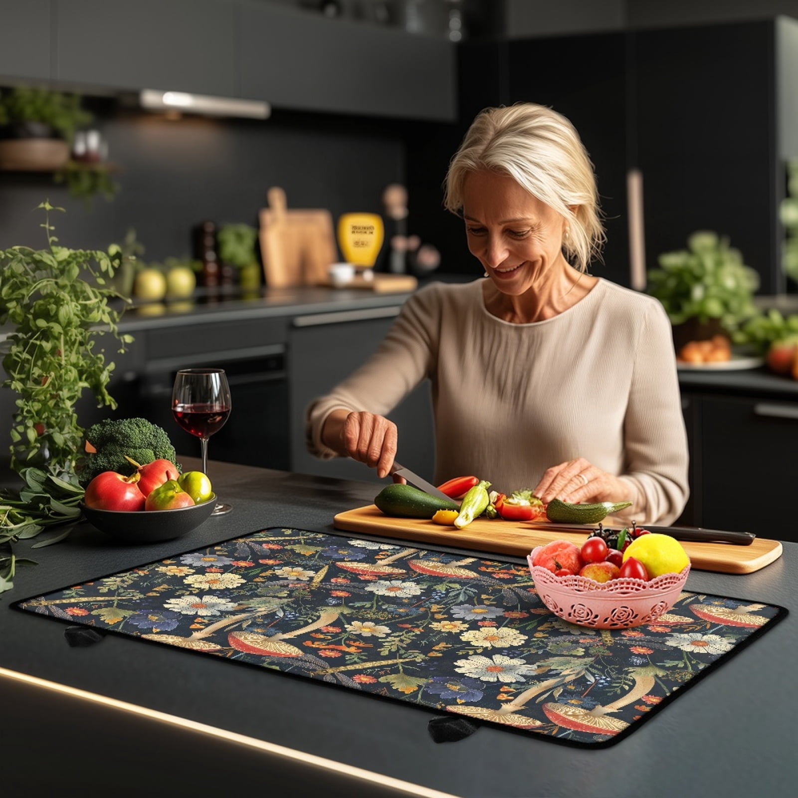 Renewold Electric Stove Cover Glass Stove Top Cover Heat Resistant Anti-slip Stovetop Protector Cover Cooktop Mat Extra Counter Space Extra Large, Mushroom Dragonfly Floral