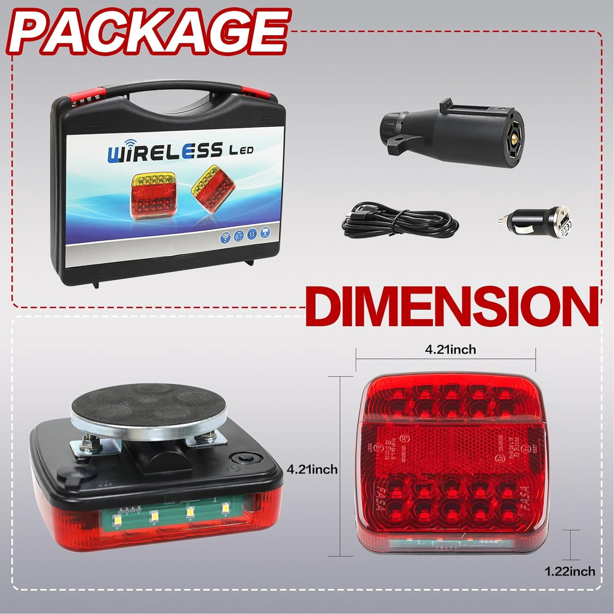Magnetic Wireless Tail Lights Kit for Trailer, Led Trailer Rear Lights for Truck, Flatbed, Camion, Semi, Rv, 12v Tow Taillights with Turn Signals, Brake Signals, IP67 Waterproof