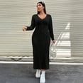 thumbnail image 5 of AURA Plus Size Knit Maxi Dress Long Sleeve U Neck High Waist Bodycon Elegant Casual Fall Winter, 5 of 6