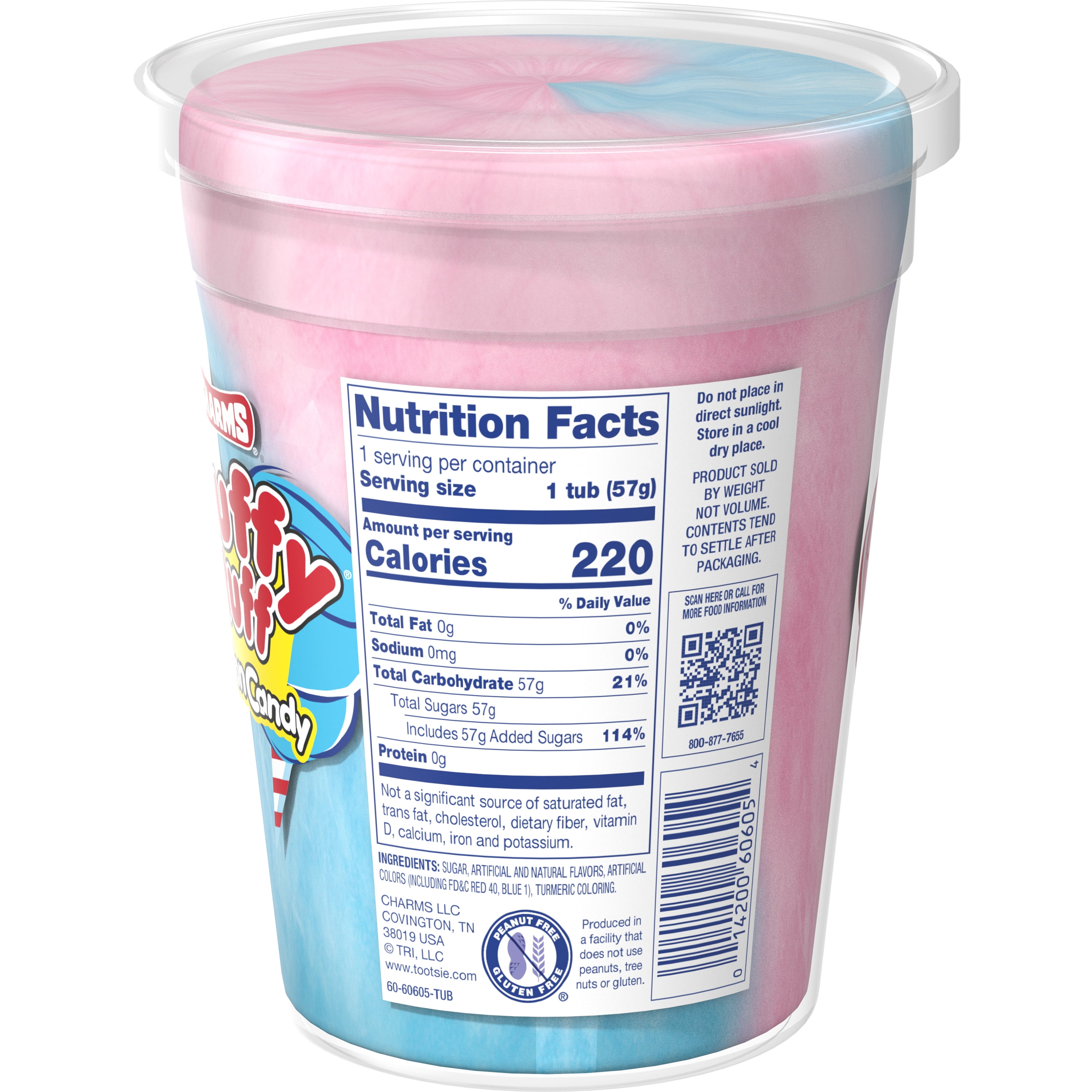 Fluffy Stuff Cotton Candy Assorted Flavor 2 oz. Tub. Peanut Free, Gluten Free