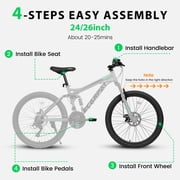 Juuar 26 Mountain Bike for Men, 21 Speed Disc Brake MTB, Full Suspension Steel Frame City Bike Bicycle for Adults, Gray