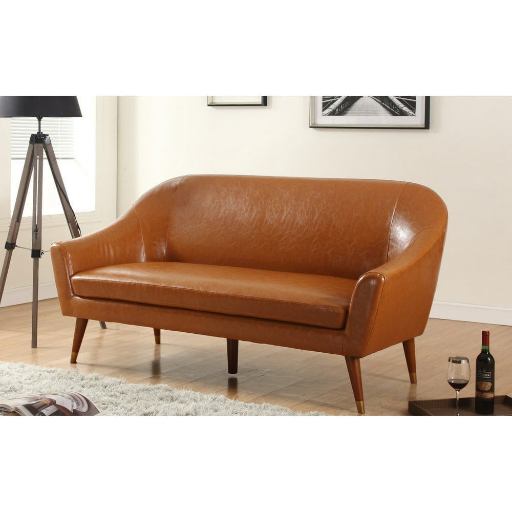 Mid Century Modern Bonded Leather Living Room Sofa