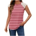 thumbnail image 1 of fatyb Débardeurs Rayés Femmes Dentelle Sans Manches T-Shirts Col Rond Tunique Décontractée Blouses d'Été Amples, 1 of 5
